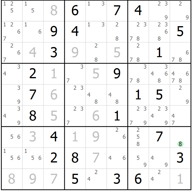 Position des candidats pour la solution de la Gr 72 page 75 du magazine de sudoku Virtuose n° 124