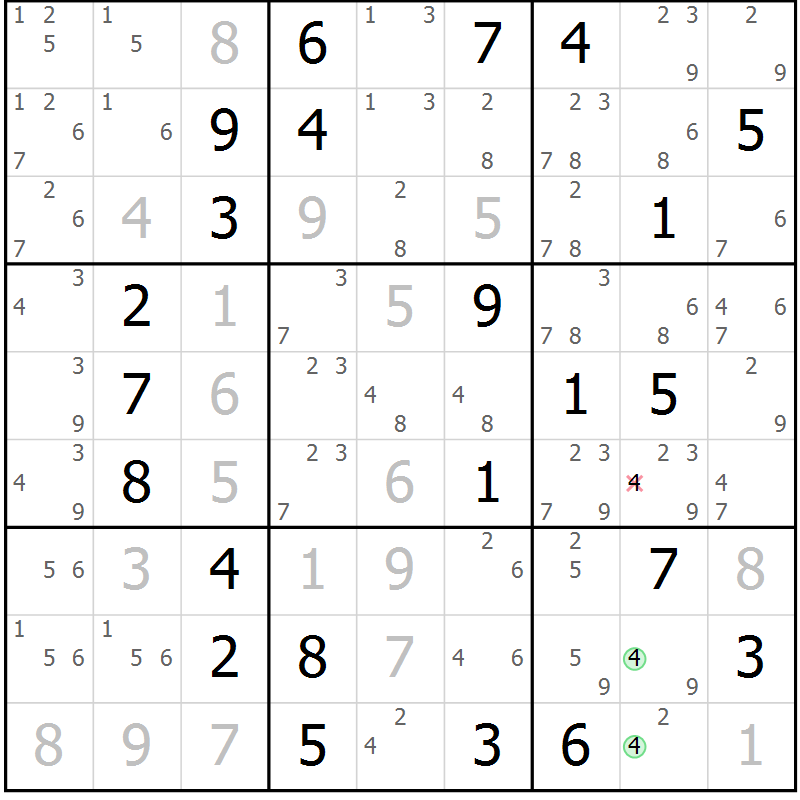 Position des candidats pour la solution de la Gr 72 page 75 du magazine de sudoku Virtuose n° 124