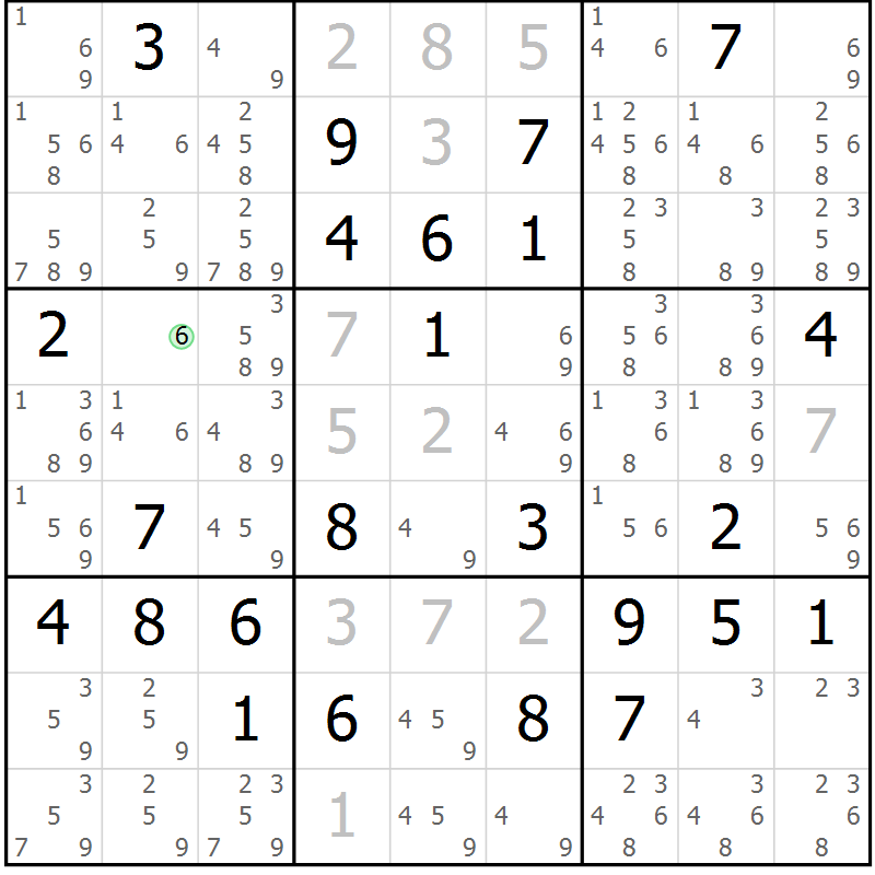 Position des candidats pour la solution de la Gr 73 page 76 du magazine de sudoku Virtuose n° 124