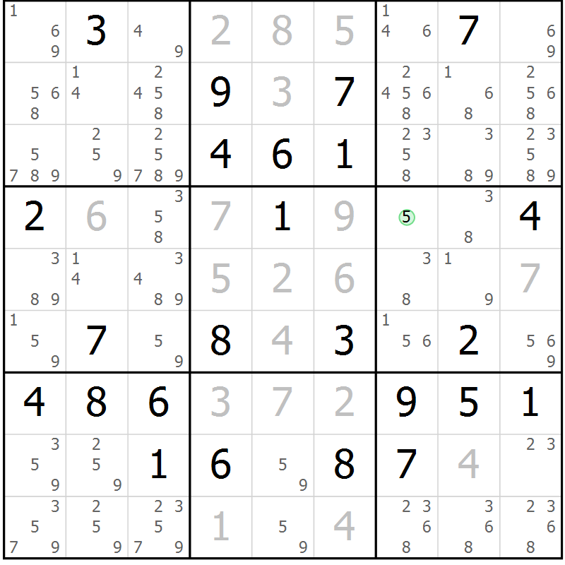 Position des candidats pour la solution de la Gr 73 page 76 du magazine de sudoku Virtuose n° 124