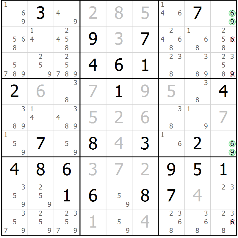 Position des candidats pour la solution de la Gr 73 page 76 du magazine de sudoku Virtuose n° 124
