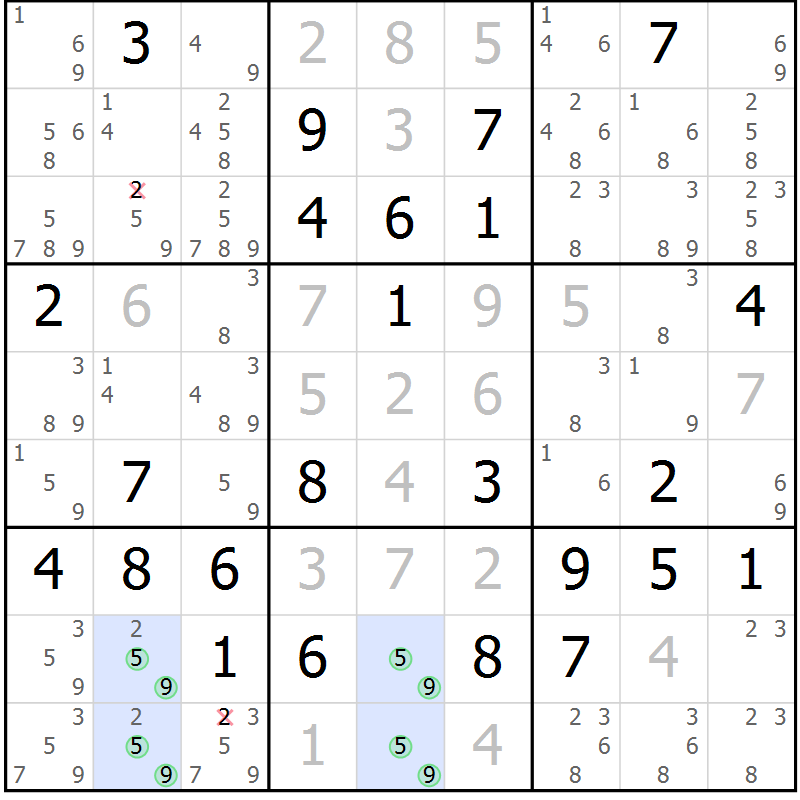 Position des candidats pour la solution de la Gr 73 page 76 du magazine de sudoku Virtuose n° 124