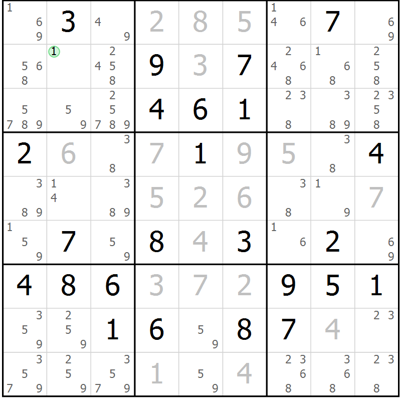 Position des candidats pour la solution de la Gr 73 page 76 du magazine de sudoku Virtuose n° 124
