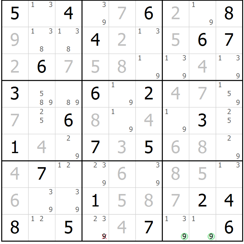 Position des candidats pour la solution de la Gr 74 page 77 du magazine de sudoku Virtuose n° 124