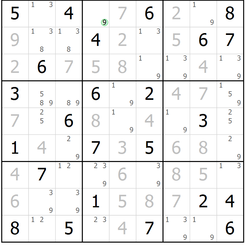 Position des candidats pour la solution de la Gr 74 page 77 du magazine de sudoku Virtuose n° 124