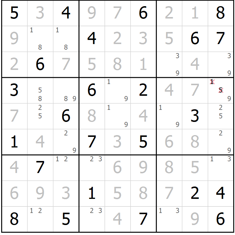 Position des candidats pour la solution de la Gr 74 page 77 du magazine de sudoku Virtuose n° 124
