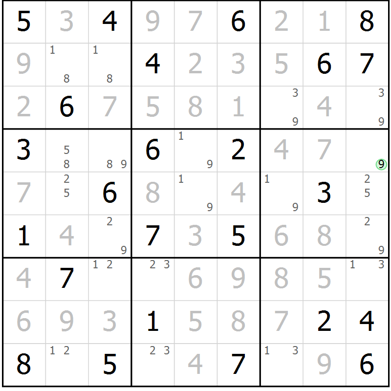 Position des candidats pour la solution de la Gr 74 page 77 du magazine de sudoku Virtuose n° 124