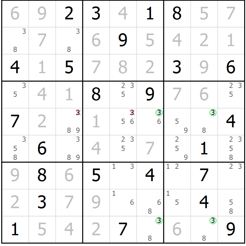 Position des candidats pour la solution de la Gr 75 page 78 du magazine de sudoku Virtuose n° 124