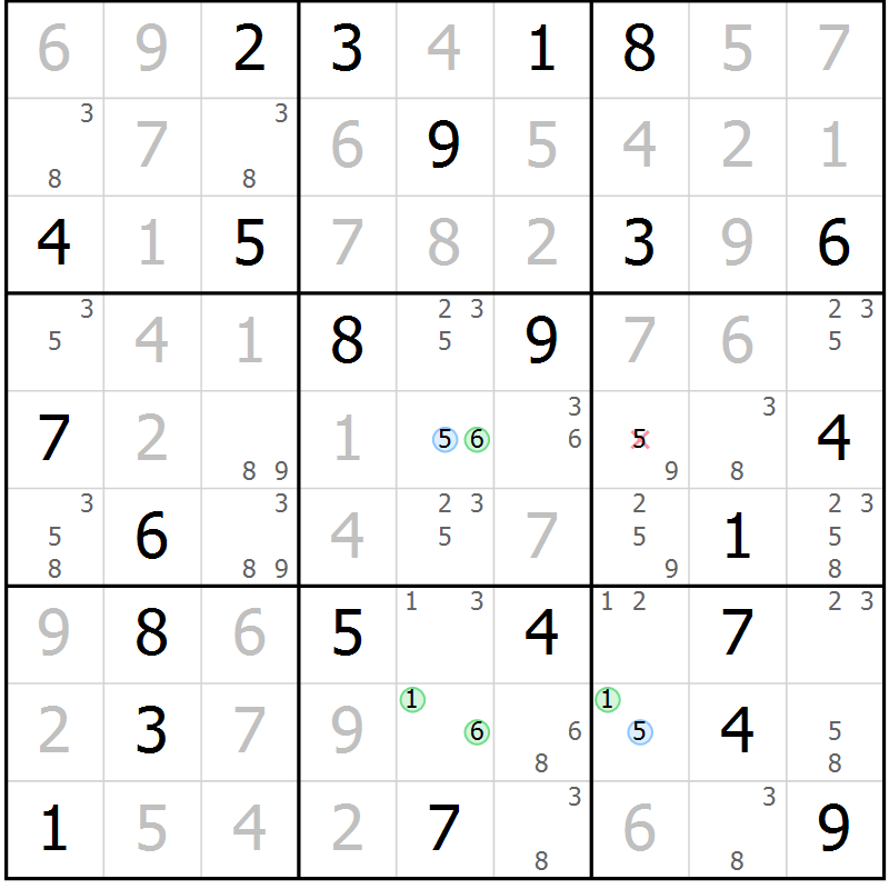 Position des candidats pour la solution de la Gr 75 page 78 du magazine de sudoku Virtuose n° 124