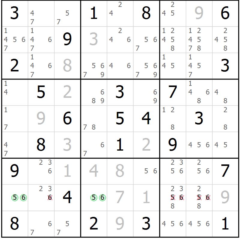 Position des candidats pour la solution de la Gr 76 page 79 du magazine de sudoku Virtuose n° 124