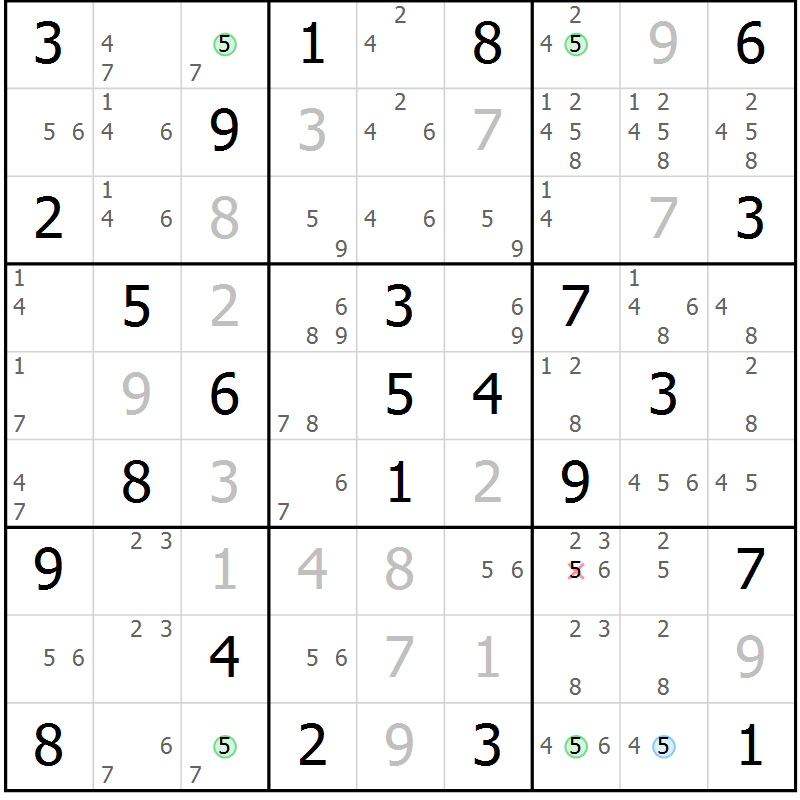 Position des candidats pour la solution de la Gr 76 page 79 du magazine de sudoku Virtuose n° 124