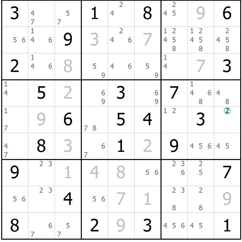 Position des candidats pour la solution de la Gr 76 page 79 du magazine de sudoku Virtuose n° 124