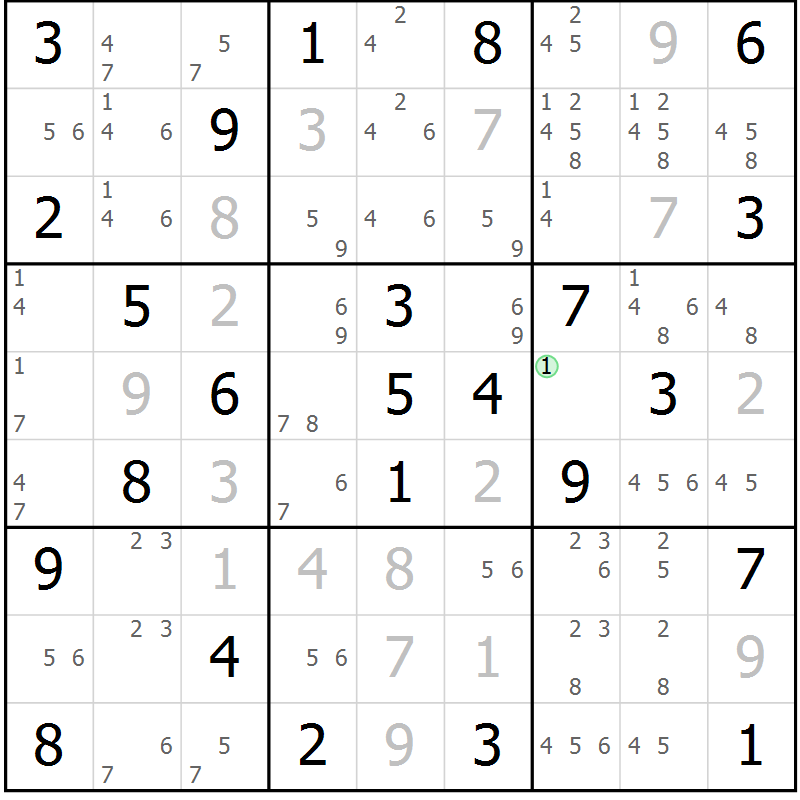 Position des candidats pour la solution de la Gr 76 page 79 du magazine de sudoku Virtuose n° 124