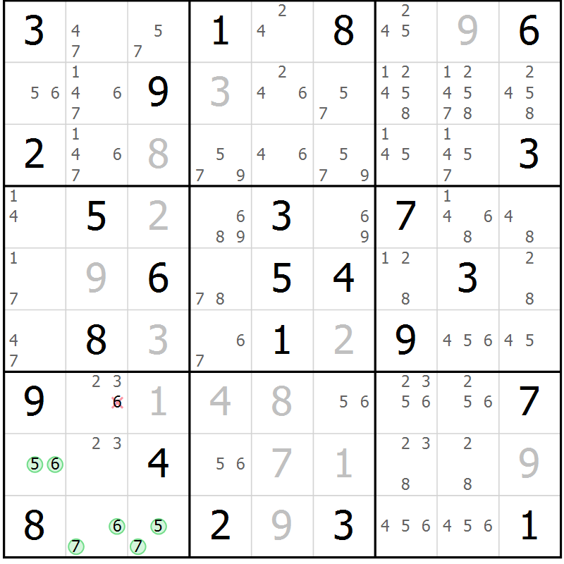Position des candidats pour la solution de la Gr 76 page 79 du magazine de sudoku Virtuose n° 124