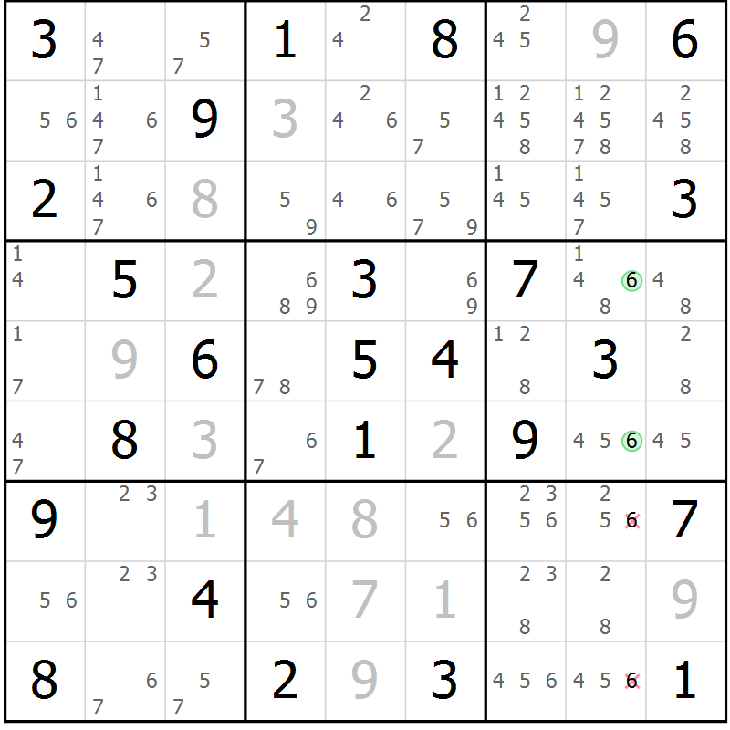 Position des candidats pour la solution de la Gr 76 page 79 du magazine de sudoku Virtuose n° 124
