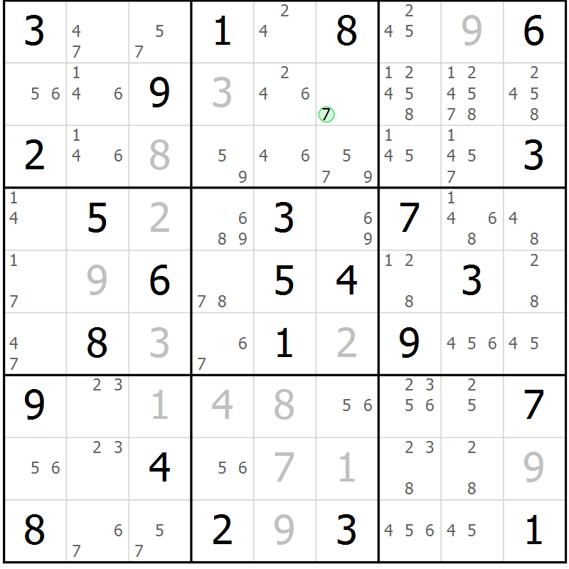 Position des candidats pour la solution de la Gr 76 page 79 du magazine de sudoku Virtuose n° 124