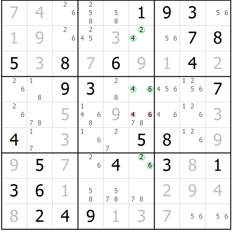 Position des candidats pour la solution de la Gr 77 page 80 du magazine de sudoku Virtuose n° 124