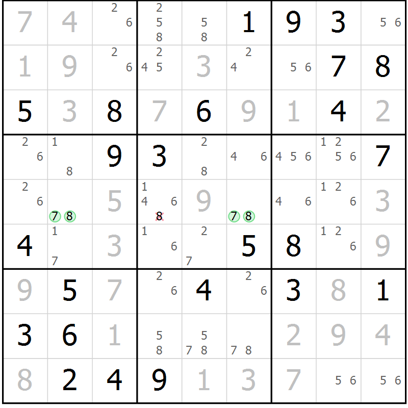 Position des candidats pour la solution de la Gr 77 page 80 du magazine de sudoku Virtuose n° 124
