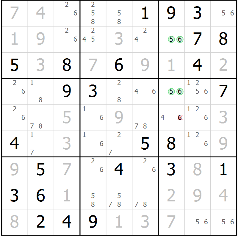 Position des candidats pour la solution de la Gr 77 page 80 du magazine de sudoku Virtuose n° 124
