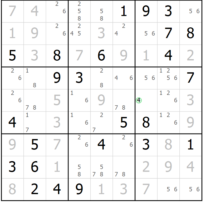 Position des candidats pour la solution de la Gr 77 page 80 du magazine de sudoku Virtuose n° 124