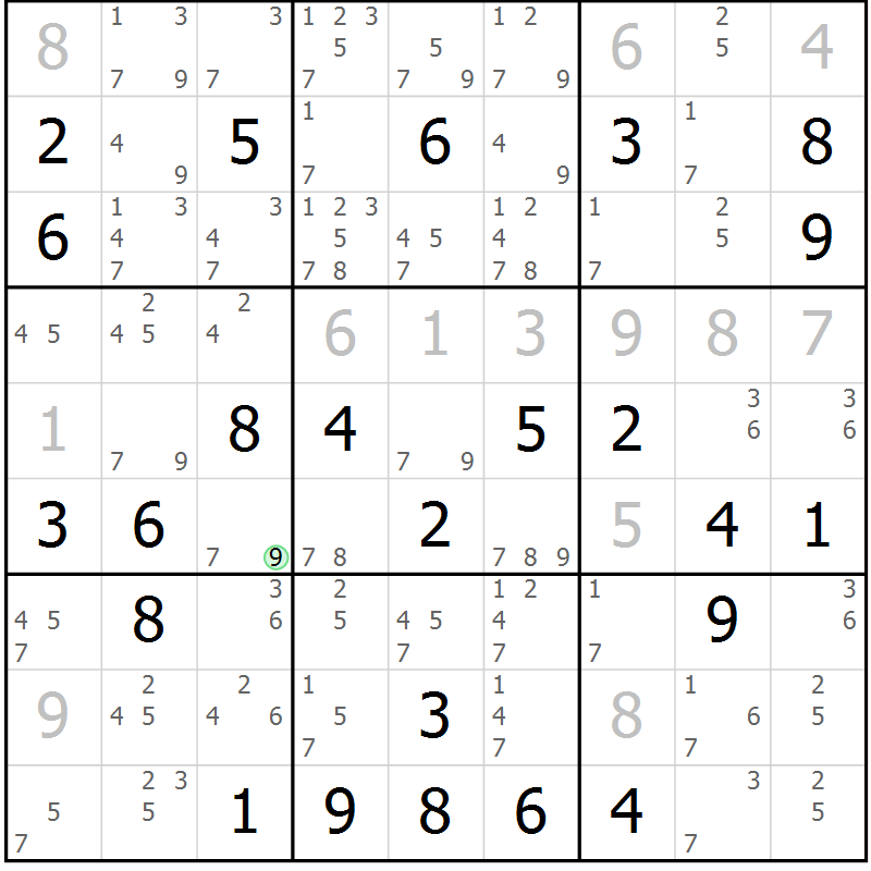 Position des candidats pour la solution de la Gr 78 page 81 du magazine de sudoku Virtuose n° 124