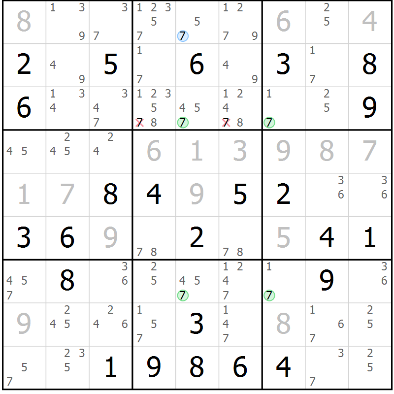 Position des candidats pour la solution de la Gr 78 page 81 du magazine de sudoku Virtuose n° 124