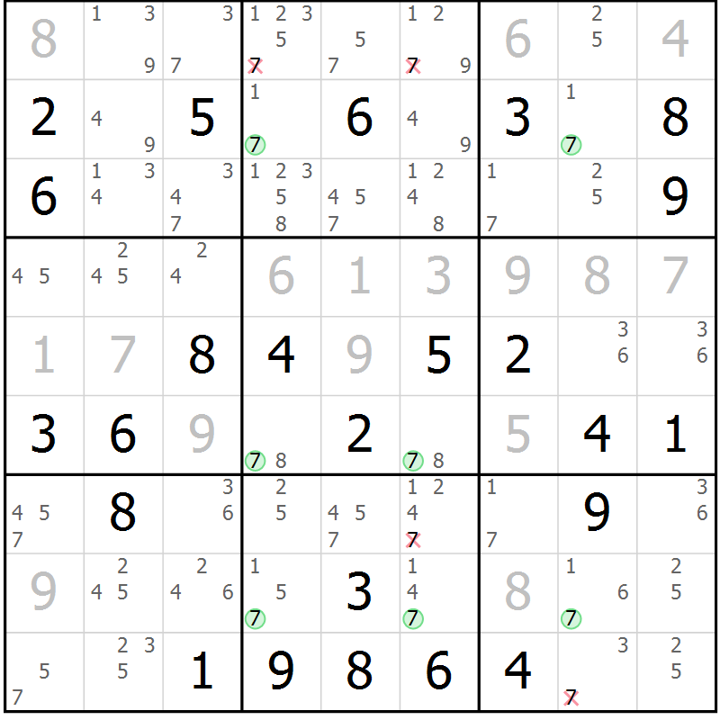 Position des candidats pour la solution de la Gr 78 page 81 du magazine de sudoku Virtuose n° 124