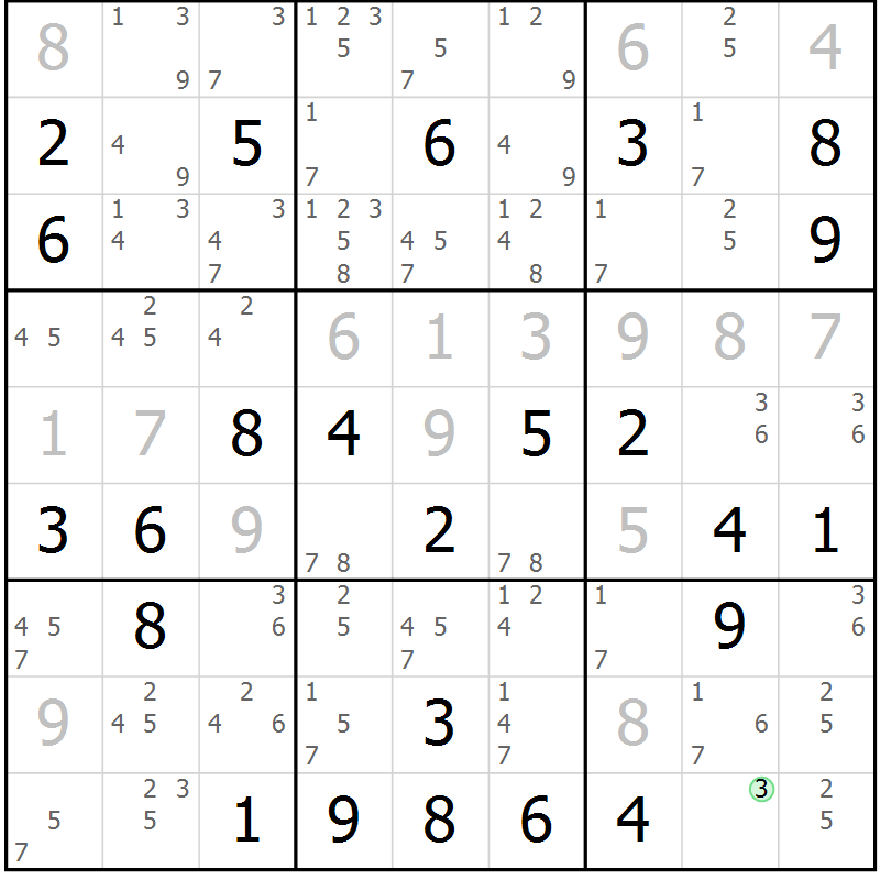 Position des candidats pour la solution de la Gr 78 page 81 du magazine de sudoku Virtuose n° 124
