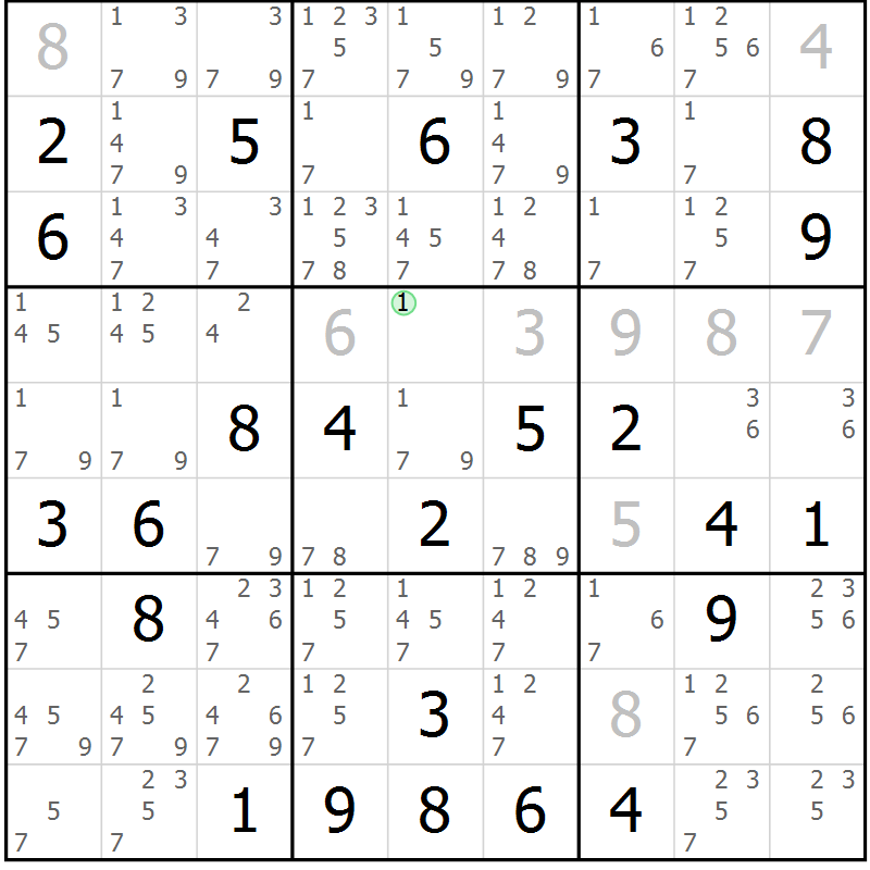 Position des candidats pour la solution de la Gr 78 page 81 du magazine de sudoku Virtuose n° 124