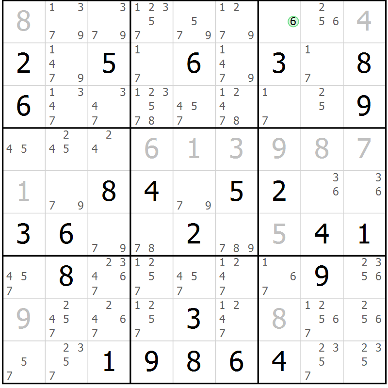 Position des candidats pour la solution de la Gr 78 page 81 du magazine de sudoku Virtuose n° 124