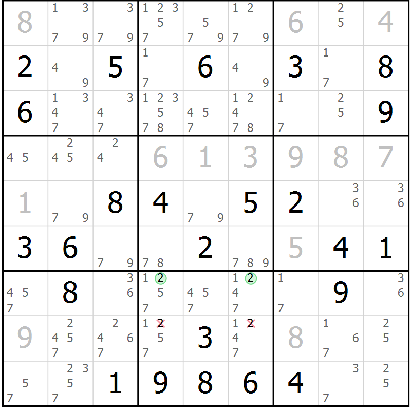 Position des candidats pour la solution de la Gr 78 page 81 du magazine de sudoku Virtuose n° 124