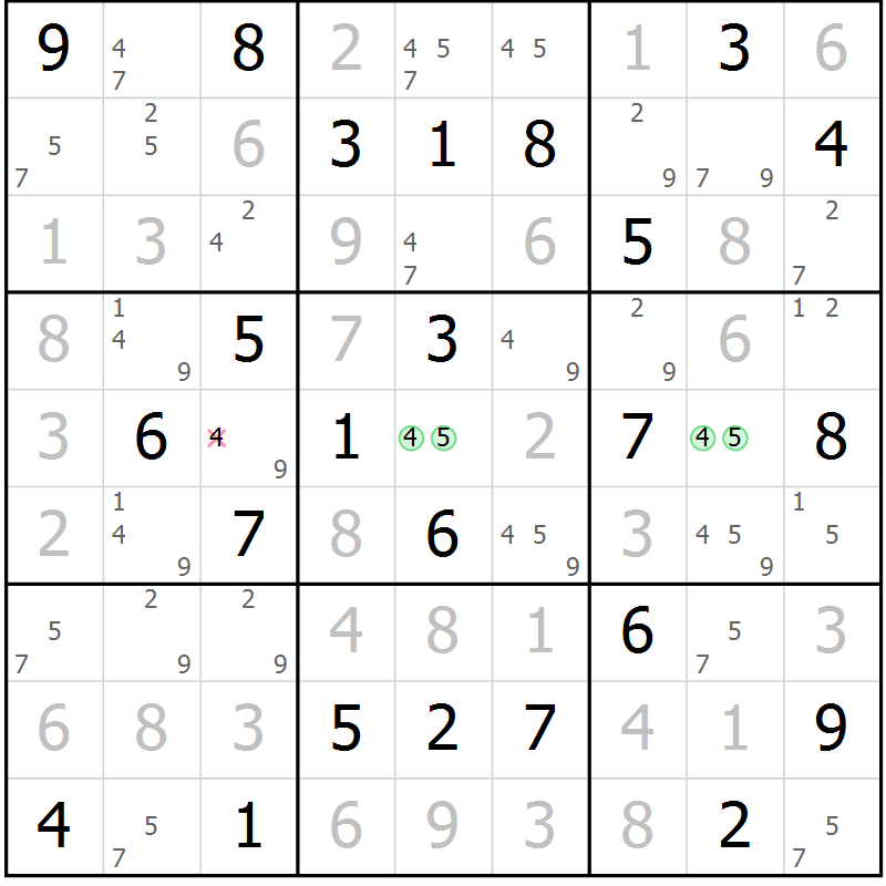 Position des candidats pour la solution de la Gr 79 page 82 du magazine de sudoku Virtuose n° 124