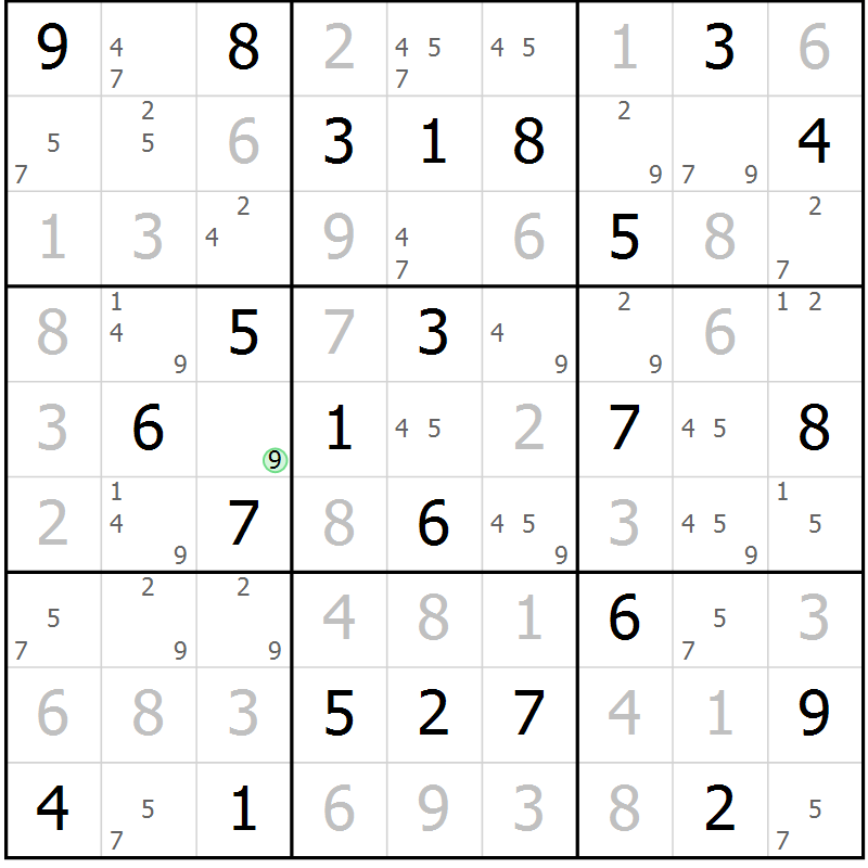 Position des candidats pour la solution de la Gr 79 page 82 du magazine de sudoku Virtuose n° 124