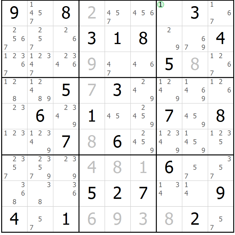 Position des candidats pour la solution de la Gr 79 page 82 du magazine de sudoku Virtuose n° 124