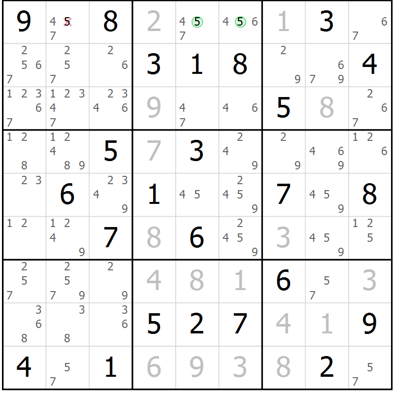 Position des candidats pour la solution de la Gr 79 page 82 du magazine de sudoku Virtuose n° 124