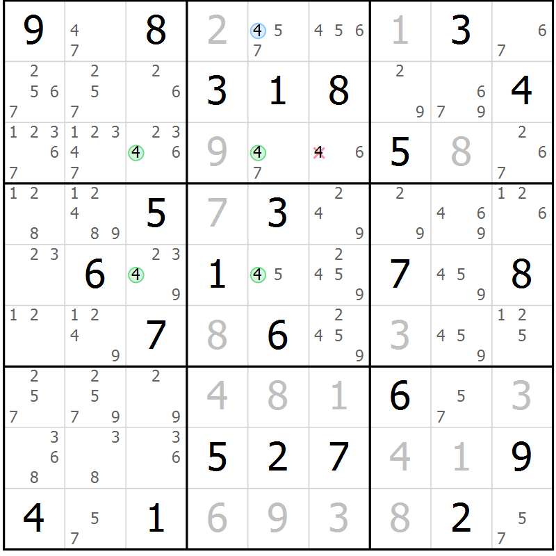 Position des candidats pour la solution de la Gr 79 page 82 du magazine de sudoku Virtuose n° 124