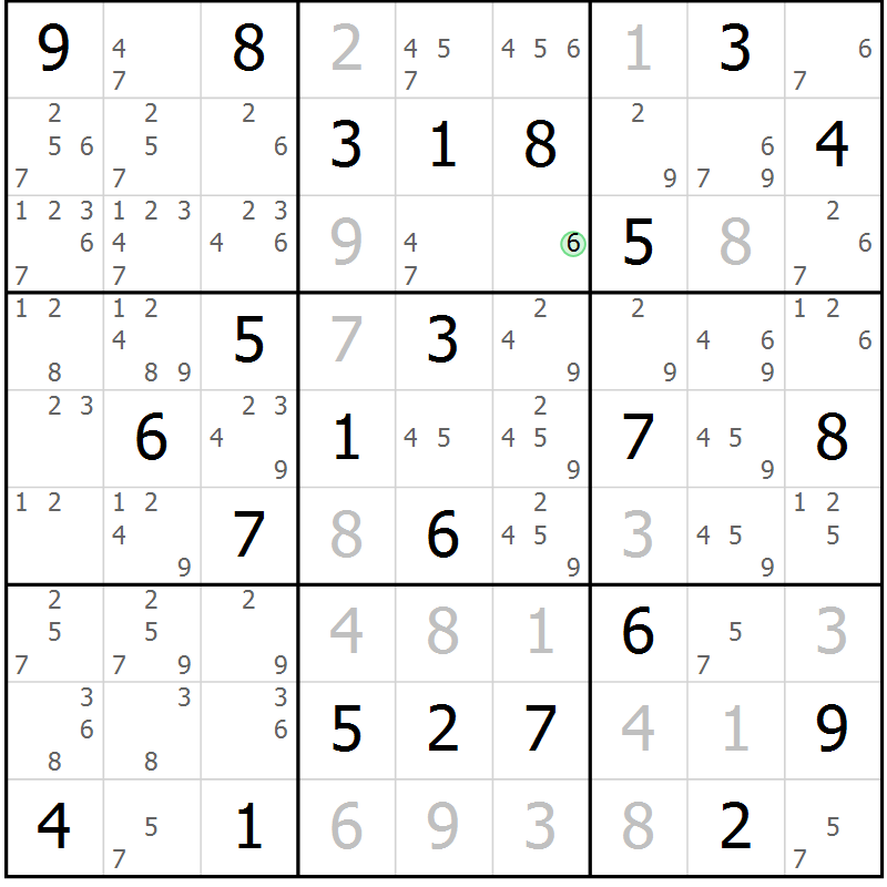 Position des candidats pour la solution de la Gr 79 page 82 du magazine de sudoku Virtuose n° 124