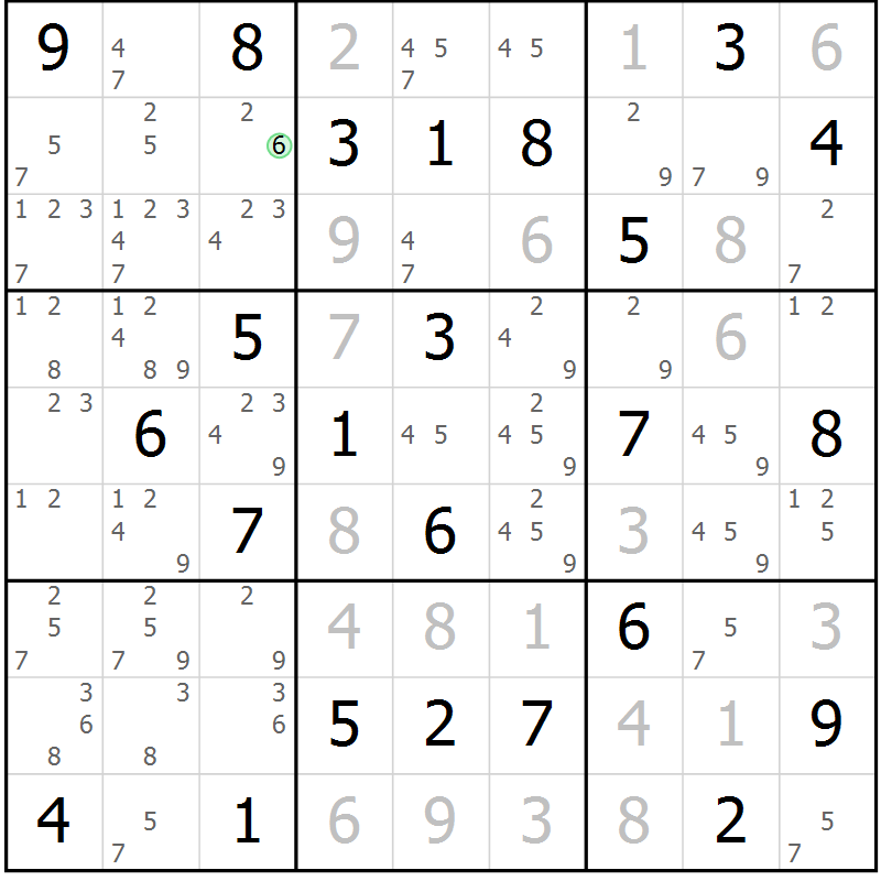 Position des candidats pour la solution de la Gr 79 page 82 du magazine de sudoku Virtuose n° 124