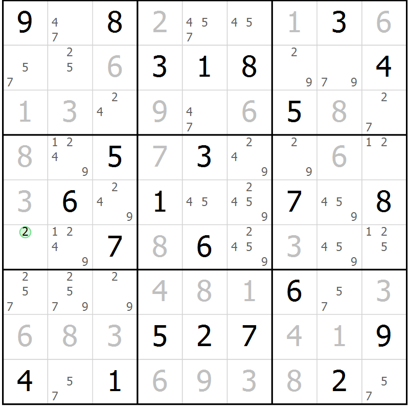Position des candidats pour la solution de la Gr 79 page 82 du magazine de sudoku Virtuose n° 124