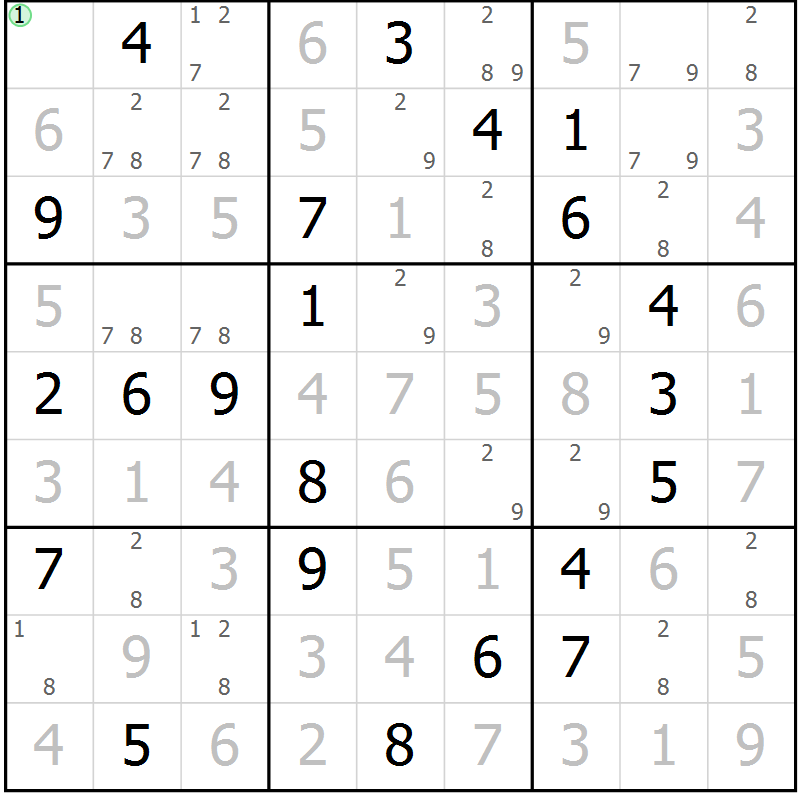 Position des candidats pour la solution de la Gr 8 page 11 du magazine de sudoku Virtuose n° 124
