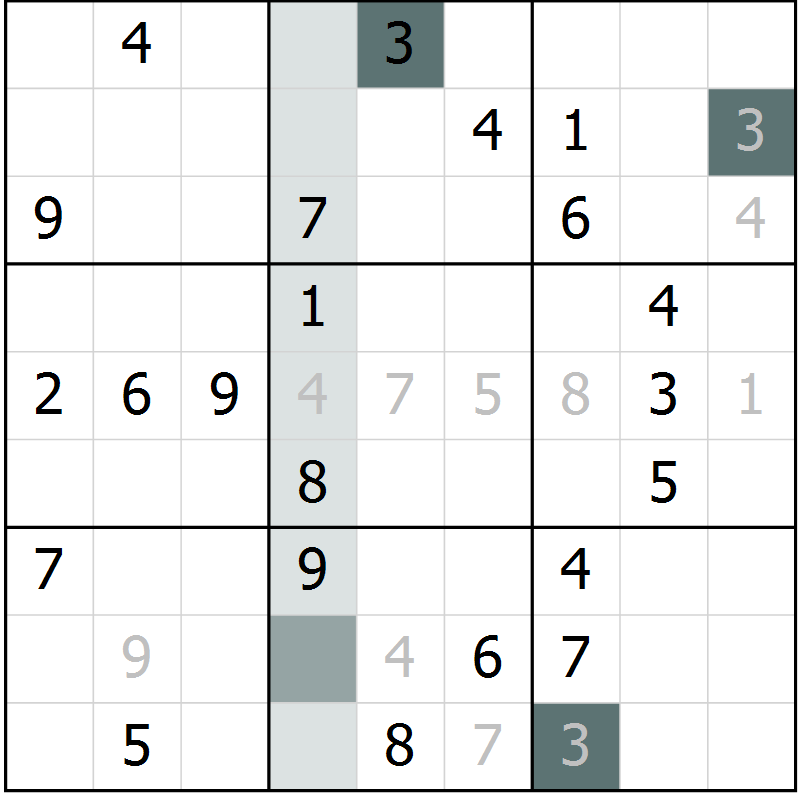 Position des candidats pour la solution de la Gr 8 page 11 du magazine de sudoku Virtuose n° 124