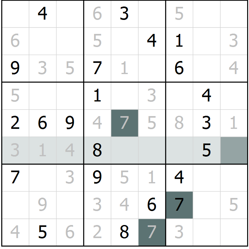 Position des candidats pour la solution de la Gr 8 page 11 du magazine de sudoku Virtuose n° 124