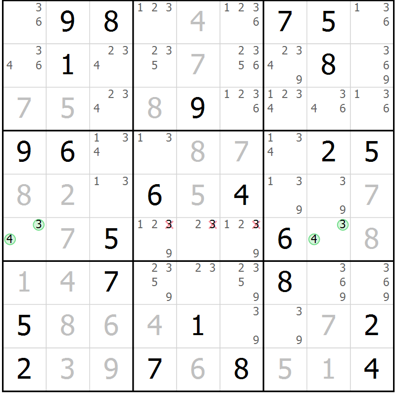 Position des candidats pour la solution de la Gr 80 page 83 du magazine de sudoku Virtuose n° 124