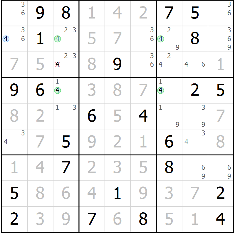 Position des candidats pour la solution de la Gr 80 page 83 du magazine de sudoku Virtuose n° 124