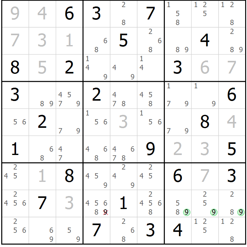 Position des candidats pour la solution de la Gr 81 page 84 du magazine de sudoku Virtuose n° 124