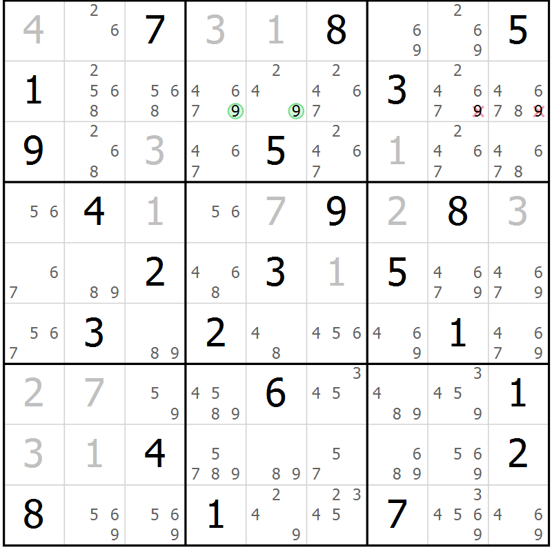 Position des candidats pour la solution de la Gr 82 page 85 du magazine de sudoku Virtuose n° 124