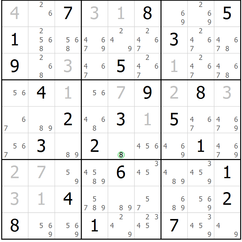 Position des candidats pour la solution de la Gr 82 page 85 du magazine de sudoku Virtuose n° 124