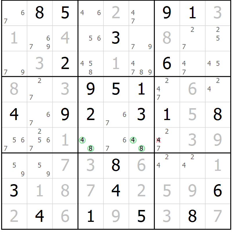 Position des candidats pour la solution de la Gr 83 page 86 du magazine de sudoku Virtuose n° 124
