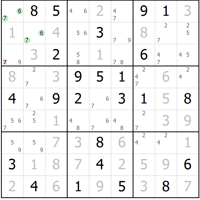 Position des candidats pour la solution de la Gr 83 page 86 du magazine de sudoku Virtuose n° 124