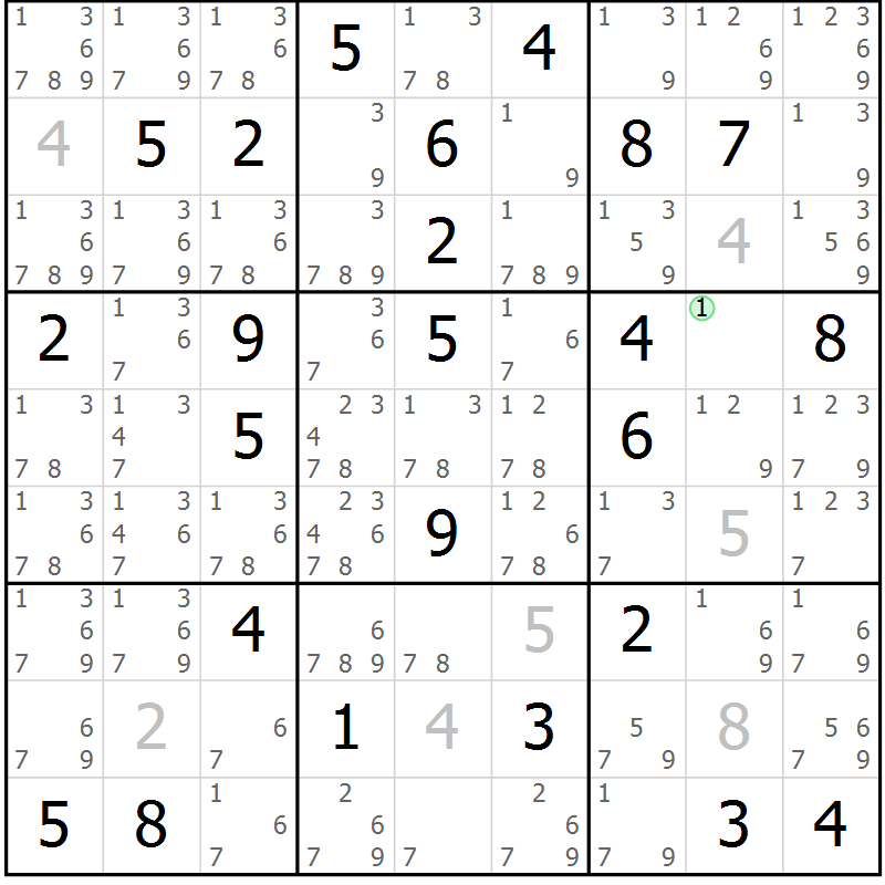 Position des candidats pour la solution de la Gr 84 page 87 du magazine de sudoku Virtuose n° 124